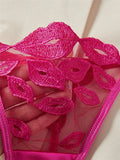 Sheer Lips Heart Embroidery Lingerie Set-Outfit