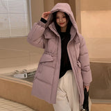 Hooded Waist Down Jacket Female 2024 Winter Sweet And Thick White Duck Velvet Show Thin Small Pie To Overcome The Coat Tide-Outfit