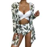 Toloer New 2024 Bikini Gathers The Sexy Mesh Three-Piece Split Print Swimsuit