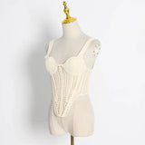 Toloer Hollow Out Inside The Jacket Spring 2024 New Fashion Fish Bone Bundle Waist Fish Bone Handmade Hook Flower Knit Vest-Outfit
