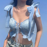 Pure Summer Baby Blue Ruffle Crop Top-Outfit