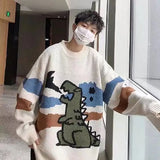 Autumn dinosaur cartoon print sweater male O-neck long-sleeved fashion knitted pullover male casual wild couple winter