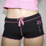 Low Rise Bottoms Korean Sexy Women Panties Aesthetic Kawaii Contrast Stitching Mini Shorts Bow Print Short Coquette-Outfit