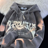Coat Women Spring And Autumn Wear Oversize Loose Lazy Wind Printed Towel Embroidered Hooded