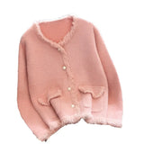 Socialite Small Sweet Wind Sweater Coat Female Senior Sense Delicate Autumn And Winter Pink Temperament Chic Knit Cardigan-Outfit