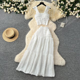 The Age Of Fresh Spring And Summer Holiday Wind Short Flying Sleeve Slings Slings + High-Waisted Wrinkles Skirt Two
