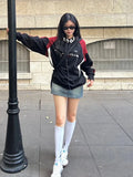 Embroidery Letter Contrast Color Raglan Sweatshirt-Outfit