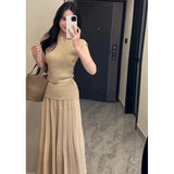 High-Waisted Folding Skirt Dress Girl 2025 Spring Lanky Wind Hanging Feeling Big Skirt A Word Long