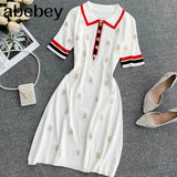 Summer Autumn Sweater Dress Women Knited Short Sleeve Fashion Designer Runway Embroidery Bee Mini