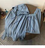 Toloer Female Spring And Autumn Thin 2023 New Zipper Hoodie Two-Piece Loose Sports Casual Set Leg
