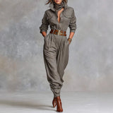 Women's Long Sleeve Shirt Collar Pocket Jumpsuits