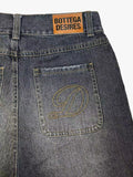 Sales Wash To Make Old Fringed Loose Men's Denim Shorts Retro Letter Black Gray Shorts-Outfit