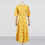 And Leisure Set Women's New Summer 2025 Vacation Wind Collar Embroidered Flower Slence Design Dress