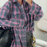Style Collar Loose Shirt 2025 Autumn Check-In Long-Sleeved Pocket Women's