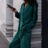 Toloer Wind 2023 New Fashion Casual Vertical Satin Suit Trousers Two Sets Of Women's High-End-Outfit