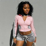 Has K24ST371 Women's Autumn New Sports Style Tight-Up Long-Sleeved Super Shorts Casual