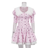 Toloer Summer New Doll Collar Short-Sleeved Floral Dress Temperament Fashion Waist Bouagant Skirt-Outfit
