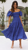 Summer New Bubble Sleeve Holiday Show Skinny Dress Babes High-Waisted Shoulder-Print Dress Dress