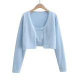 Cropped Button Knit Two Piece Cardigan-Outfit