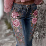 Women's Jeans Women's Trousers Color Flowers 3D Three-Dimensional Printed