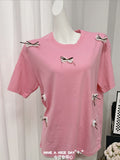 Spring And Summer New Sweet Bow Splicing Short-Sleeved T-Shirt Women's Round Collar Loose Cotton