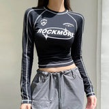 Toloer Hotgirl Function Wind Pit Strip Letter Print T-Shirt New Round Collar Slim Outside Wear Jacket Ins Tide-Outfit