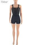 See Through Two Piece Set Women Sexy Low Neck Sleeveless Tank Tops and High Waist Tummy Control Shorts Lady Beachwear