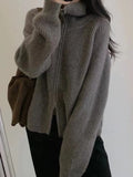 Raccoon Velvet Half-High Collar Collar Double Zipper Sweater Coat Women's Autumn And Winter Thick Outer Wearing Knitted Open