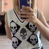 Toloer Sweater Vest Vest Coat Autumn And Winter Women's Wear With Knitted Halloween V-Neck-Outfit