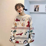 Christmas Sweater Women Clothing Retro Knitted Pullover Kawaii Cartoon Coat Korean Fashion Harajuku JK Loose Jumper Autumn