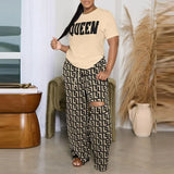 Sets Summer Fashion Printing Letter Two Piece Set Women Short Sleeved T Shirt Pullover Hole Wide Leg Ripped Trousers-Outfit