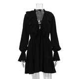 Toloer New Fashion V-Neck Pleated Horn Sleeve Flounce White Dress Spring Female Design Sense Fluffy Skirt-Outfit