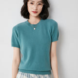 Toloer Female Round Collar Loose T-Shirt Inside Build Sweater Spring Autumn Base Outside Wear Short Sleeve Hair-Outfit