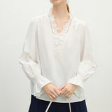 Toloer Temperament Lace Lace V-Neck Shirt Women's Spring 2025 Design Sense Niche Elegant Loose