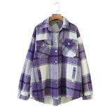 2022 Korean Slim Splicing All Match Outwear Vintage Thick Plaid Jacket Women Autumn Winter Casual Loose Long Sleeve Wool