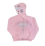 And Winter New Foam Plus Water Drill Loose Hooded Hooded Hooded Kitty Cat Print Jacket