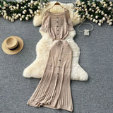Vintage Hollow Crocheted Shoulder Sling Knitted Shirt Two Sets Of Women's