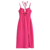 Esseeded Slinged Sling Dress 2025 Summer Sexy Show-Back High-Waist Side Open-Peking Fan Flute