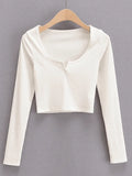 Rib Knit Long Sleeve Crop Top-Outfit