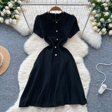 Retro Collar Short-Sleeved Dress Female Fragrant Wind To Show Thin Temperament Single Buckle Age Sweater