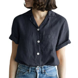 Shirt Solid Color Cotton Linen Pocket
