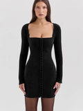 Long Sleeve Hook Bodycon Mini Dress-Outfit