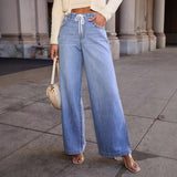 Women's New Large-Size High-Waisted Rope Loose-Legged Broad Leg Pants Slim Denim