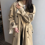 New Spring Autumn Long Women Trench Coat Double Breasted Belted Lady Outerwear Fashion Khaki Loose