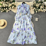Women's Autumn Dress 2025 New Heavy Industry Pressed Long Printed Chiffon Dress Sweet Holiday