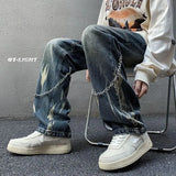 Popular Tie-Dyed Jeans Men Y2K New Harajuku Handsome Straight Pants Punk Casual Loose Jeans Unisex Plus Size Joker