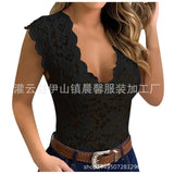 2024Wish New Lace Lace T-Shirt T-Shirt Blouse Rose Straight Close Sexy