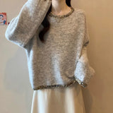 Toloer Velvet] Fashion Sweet Bow Soft-Cuffed Cardigan Women's Autumn And Winter New Loose Temperament