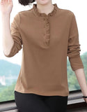 2023 New T-shirt Loose Large Short Sleeve Women's Blouse Solid Color Button Folds O-Neck Casual Fashion Tops-Outfit