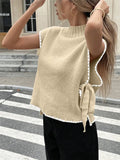 Women's Sleeveless Sweater Vest Simple Design Bumpy Bow Tie With
